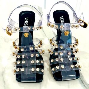 Versace Crystal Embellished Strap Sandals